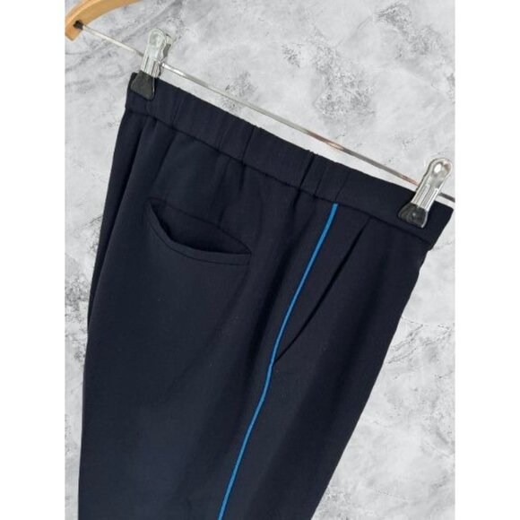 Theory 100% Silk Trousers Size 6 Navy Blue With Blue Side Stripe Detail - Picture 2 of 6